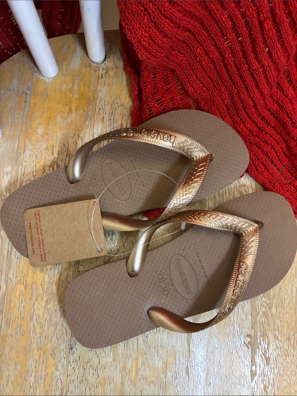 Havaianas Bronze Metallic Strap Brown Flip Flops